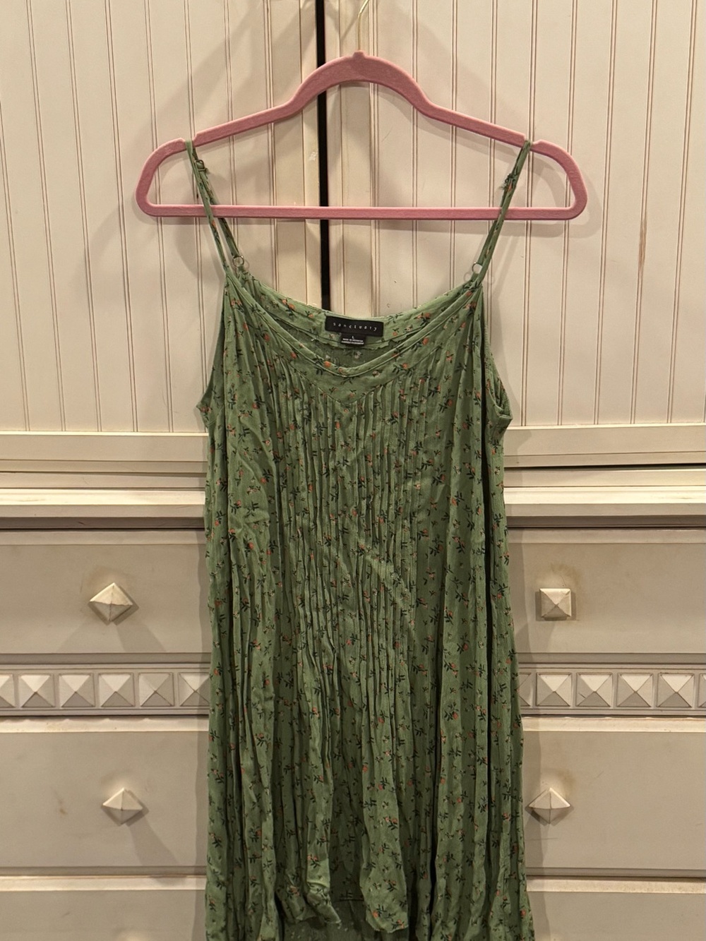 Sanctuary Green Floral Pleated Spaghetti-Strap Mini Dress
